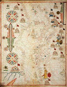 Földközi-tenger, hat diagramból álló portolán atlaszból, Placido Caloiro és Francesco Oliva, Pergamen. 1646.