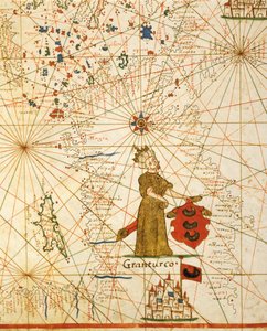 Oszmán birodalom, a hat diagramból álló portolán atlaszból, Placido Caloiro és Francesco Oliva, Pergamen. 1646.
