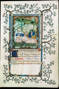 Születés. A Petites heures du Duc de Berry ... alkotó: Pol de Limbourg