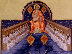 Szent János Patmoszban. „” Miniatűr a „Berry herceg igen gazdag órái” című filmben, Pol De Limburg (15. század). Chantilly, Musee Conde