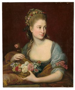 Flóra alakos hölgy portréja, félalakos, kezében egy fonott virágkosár alkotó: Pompeo Girolamo Batoni