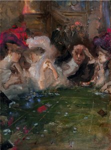 Profi rulettjátékosok, Mariani, Pompeo (1857-1927). Olaj, karton, mérete: 36x26