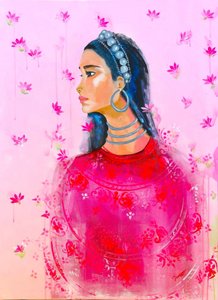 Elegáns nő, rózsaszín lótusz alkotó: Poonam Choudhary