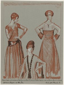 Gazette du Bon Ton, 1921 - No. 3, Pl. X: Délutáni ruha és szabott öltöny, Paul Poiret és délutáni ruha, Jeanne Lanvin (cím a tárgyon) alkotó: Porter Woodruff