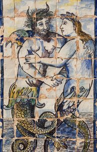 Tengeri élőlényeket ábrázoló Azulejos csempék a palota kertjében (kerámia) alkotó: Portuguese School