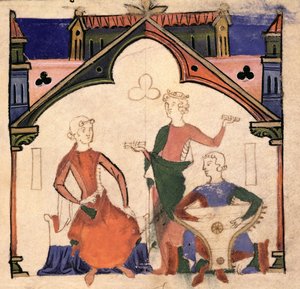 Fol.4r Kasztányzón és zsoltáron játszó zenészek a Chansonnier des Nobles-ból alkotó: Portuguese School