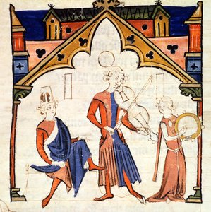Fol.6r Zenészek brácsán és tamburán, a Chansonnier des Nobles alkotó: Portuguese School