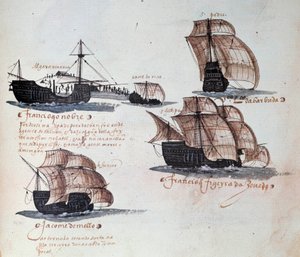 A portugál armadák emlékműve I. Mánuel király (1469-1521) alatt: a portugál flotta karavelláinak ábrázolása. Miniatűr 1497-ből származó kéziratból. Lisszabon. Nemzeti Ókori Művészeti Múzeum alkotó: Portuguese School