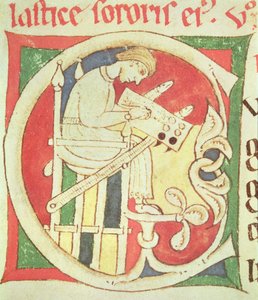 Ms 22 fol.139r Történelmi kezdetű C, amely egy szerzetest ábrázol, a Vitae Sanctorumból, Santa Cruz de Coimbra alkotó: Portuguese School