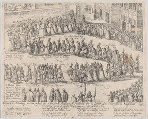 Házassági körmenet Stuart Erzsébetnek, I. Jakab lányának és..., 1613 vagy azután. alkotó: Possibly by Abraham Hogenberg.