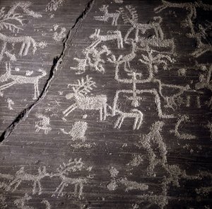 A camunnik civilizációja, őstörténet, sziklaművészet: sírkő, Naquane nagy sziklájának részletei Valcamonicában (Val camonica). Museo archeologico de Milan alkotó: Prehistoric Prehistoric
