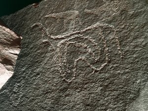 Őstörténet, sziklaművészet: a szarvasmarha ábrázolásának komoly sziklája. Tazina stílus. Kőkorszak Kr.e. 5000-2000. Taghit, Haut plateau du Hoggar (Ahaggar), Algéria alkotó: Prehistoric Prehistoric