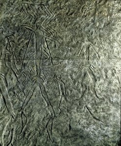 Őstörténet, sziklaművészet: emberi alakok sziklarajza (graffiti kövön). neolitikum, kőkorszak. (Azerbajdzsán) Bronzkor. Baku, Azerbajdzsán Állami Vallástörténeti Múzeum alkotó: Prehistoric Prehistoric
