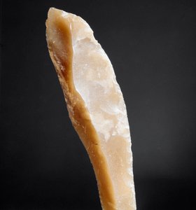 Őstörténet: kovakő csúcsa az Arene Candide nekropoliszból (Finale Liguria), Liguria. Felső paleolitikum, kőkorszak. Gének, régészeti múzeum alkotó: Prehistoric Prehistoric