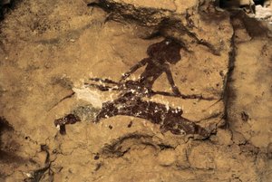 Rock Art: nővadász. Őskor, felső paleolitikum. Tio Garroso-barlang, Spanyolország. alkotó: Prehistoric Prehistoric