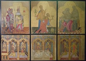 Eredetileg a Szent István-kápolnában készült falfestmény rekonstrukciója, amely az alsó sorban balra: Thomas Woodstock (1355-97), Edmund Langley, John of Gaunt (1340-99), Lionel (1338-68), Edward, a fekete herceg ( 1330-76) és Szent György