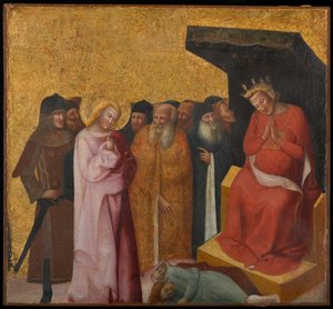 Szent János evangélista két ember életre állítása, 1325-1330 körül (tempera és aranylevél a táblán)