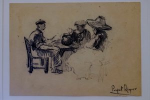 ülő figurák, Narcís Puget Riquer, szénrajz, Puget múzeum, Can LLaudis nemesi ház, Dalt Vila, Ibiza, Baleár-szigetek, Spanyolország