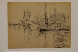 vitorlások, Narcís Puget Riquer, szénrajz, Puget múzeum, Can LLaudis nemesi ház, Dalt Vila, Ibiza, Baleár-szigetek, Spanyolország