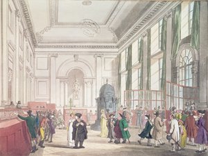 Bank of England, Great Hall, Ackermann „London mikrokozmosza” című művéből, 1809 (akvatinta)
