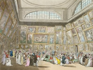 Kiállítóterem, Somerset House, „Ackermann mikrokozmosza Londonból”, 1808 (színes akvatinta) alkotó: Pugin and Rowlandson
