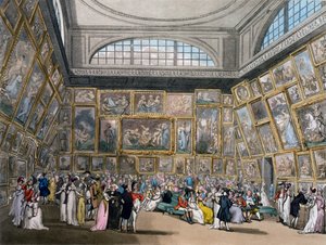 Kiállítóterem a Somerset House-ban, London Ackermann „Művészetek tárháza”, 1809 (színes akvatinta)