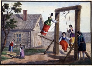 Vidéki mulatságok. Pjotr ​​Alekszandrovics Alekszandrov festménye (1794-?). Akvarell és tinta papírra alkotó: Pyotr Alexandrovich Alexandrov