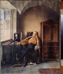 Nyugdíjazás. (Egy ember egyedül, gondolataiba merülve az íróasztalánál). Pjotr ​​(Pjotr) Petrovics Szokolov (1821-1899) munkája, akvarell és fehér papíron