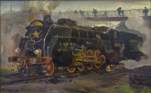 IS20 mozdony par Szmukrovics, Pjotr Jozifovics (1878-1942). Olaj, vászon, mérete: 55x89 alkotó: Pyotr Iosifovich Smukrovich