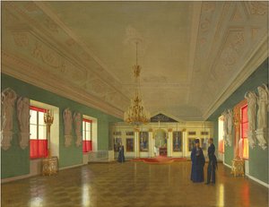 A Szent Sándor Nyevszkij palotatemplom belseje, Anichkov-palota, Szentpétervár, 1850. alkotó: Pyotr Vasilyevich Tutukin