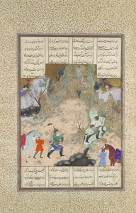The Final Joust of the Rooks: Gudarz Versus Piran, Folio 346r from the Shahnama..., kb.1525-30.