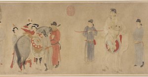 Consort Yang lovon ülve, késő Jüan vagy korai Ming dinasztia (tinta és szín, papír) alkotó: Qian Xuan