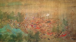 Kang Shi császár körútja Kiang-Hanban 1699-ben, Chaio Ping Chen (1661-1722) után (tinta és szín selyemhátú papíron) alkotó: Qing Dynasty Chinese School