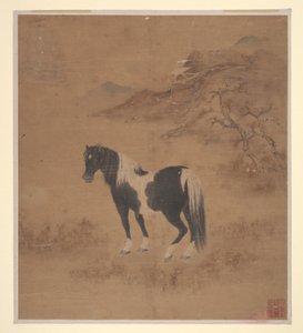 Ló és táj (albumlevél; szín selyemre) alkotó: Qing Dynasty Chinese School