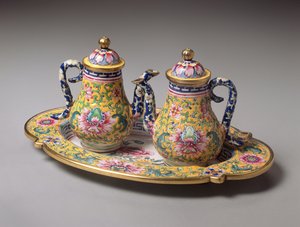 Miniatűr kanász és tálca pár, Qianlong időszak (1736-95) (zománc)