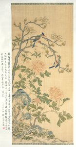 Gobelin függő tekercs, Qianlong időszak (1736-95) (festett selyem) alkotó: Qing Dynasty Chinese School