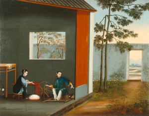 Két fonó nő, 1800 körül (olaj, vászon) alkotó: Qing Dynasty Chinese School