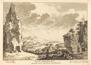 Kilátás egy torony romjaira, amelyet állítólag a rómaiak építettek alkotó: Quentin Pierre Chedel after François Boucher