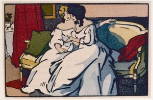 Langeais hercegnő meglátogatja de Beauseant vicomtesset, illusztráció Honore de Balzac Le Pere Goriot című művéből, 1922-ben