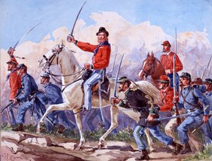 Risorgimento: Giuseppe Garibaldi (1807-1882) csapatai Rómába vonulnak. Quinto Cenni akvarellje 1892 alkotó: Quinto Cenni