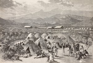 A Zula menekülttábor sátrai, Arafali, Eritrea, Cantagalli metszet Quinto Cenni rajzából és Pieragostini vázlata, L