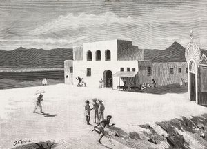 Az olasz posta épülete, Massawa, Eritrea, metszet Quinto Cenni rajzából és Pieragostini vázlatából, L
