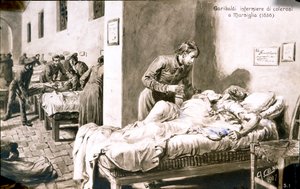 Giuseppe Garibaldi (1807-1882) olasz hazafi ápolónő Pan-Borel (Pane Borel) néven a marseille-i kolerás betegeknek 1836-ban. Képeslap a 19. századi magángyűjteményből alkotó: Quinto Cenni