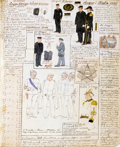 Az Olasz Királyság egyenruhái 1886-ban, tábla a Cenni Codexből, katonai vázlatok gyűjteménye akvarellrel alkotó: Quinto Cenni