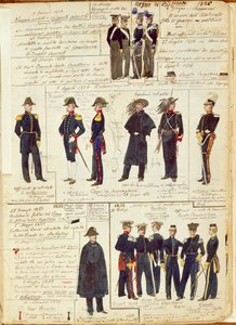 A piemonti hadsereg egyenruhája 1836 és 1886 között. Cenni Quinto színes táblája