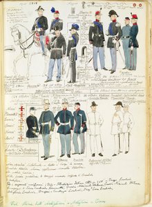 A piemonti hadsereg egyenruhája 1848-ból. Cenni Quinto színtáblája