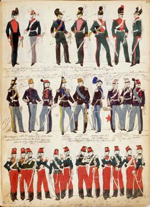 Különféle olasz egyenruha, általános használatban 1860 körül, Quinto Cenni, színes lemez