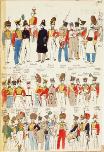 Különféle egyenruhák, 1826-tól 1829-ig. Színes tábla: Cenni Quinto alkotó: Quinto Cenni