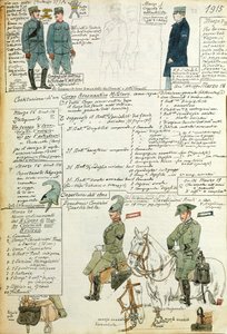 Az Olasz Királyság különböző egyenruhái, Quinto Cenni színtáblája alkotó: Quinto Cenni