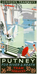 „Putney, for River and Heath”, London County Council LCC Tramways plakátja, 1932 alkotó: RF Fordred